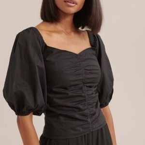 NEW Modern Citizen Penny Ruched On or Off Shoulder Puff Sleeve Top Black Size S